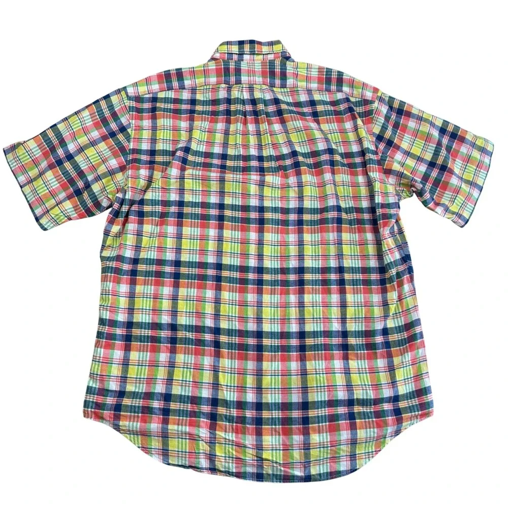 Polo Ralph Lauren Blaire Madras Plaid Shirt Mens Large Multi Color Short Sleeve